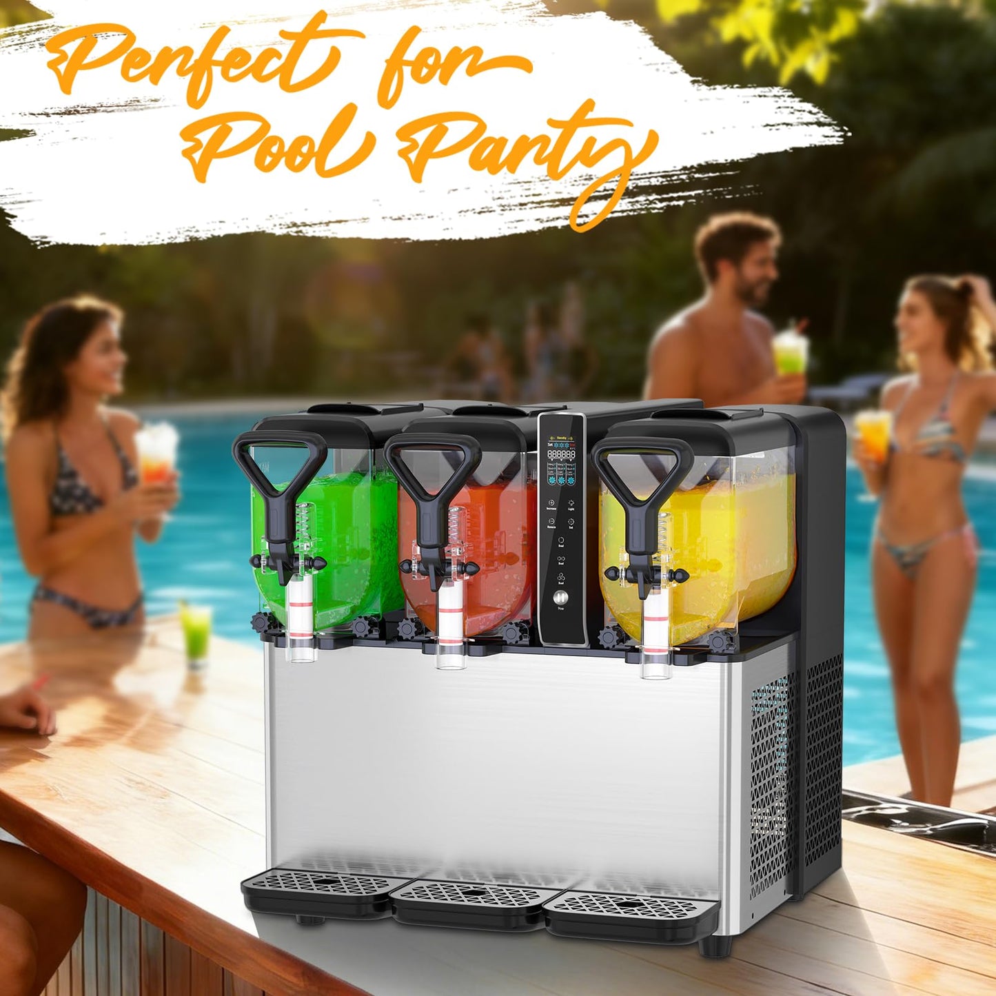 Commercial Slushie Machine, 3 Tanks x 1.05 Gallons, Frozen Margarita Maker with LED Lights, Auto Clean, 580W