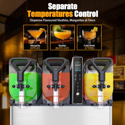 Commercial Slushie Machine, 3 Tanks x 1.05 Gallons, Frozen Margarita Maker with LED Lights, Auto Clean, 580W