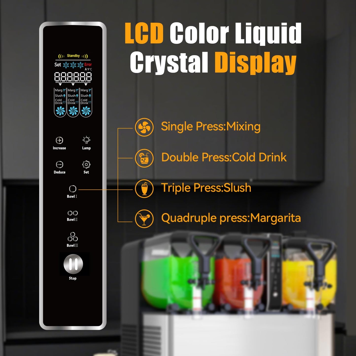 Commercial Slushie Machine, 3 Tanks x 1.05 Gallons, Frozen Margarita Maker with LED Lights, Auto Clean, 580W