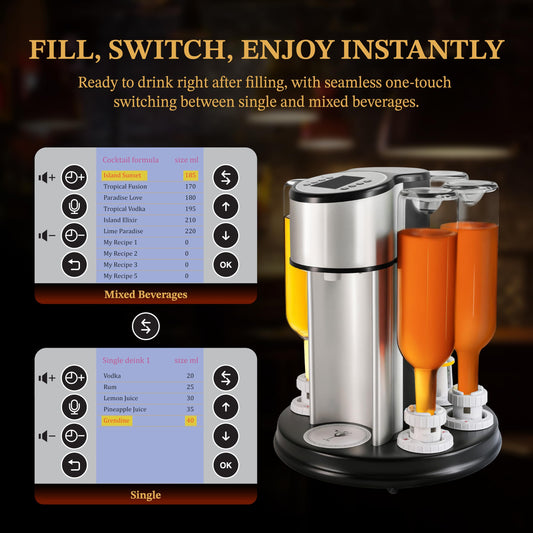 Automatic Cocktail Maker, 170+ Built-In Recipes, Voice & Touch Control, Portable Battery-Powered Design